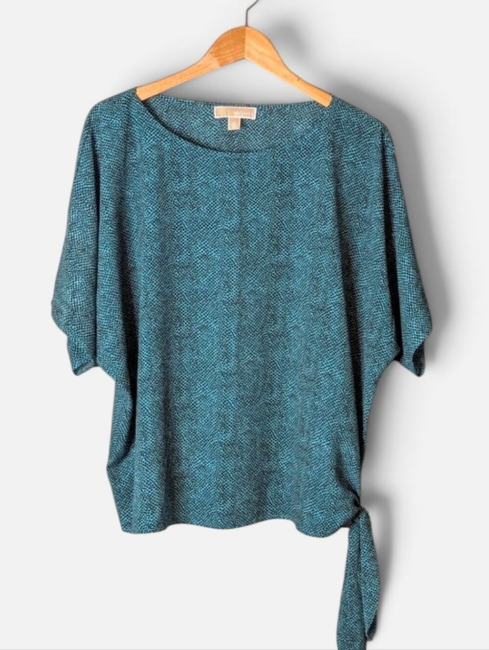 Michael Kors Teal Green Black Leopard Print Side Tie Dolman Sleeve Blouse XL 16